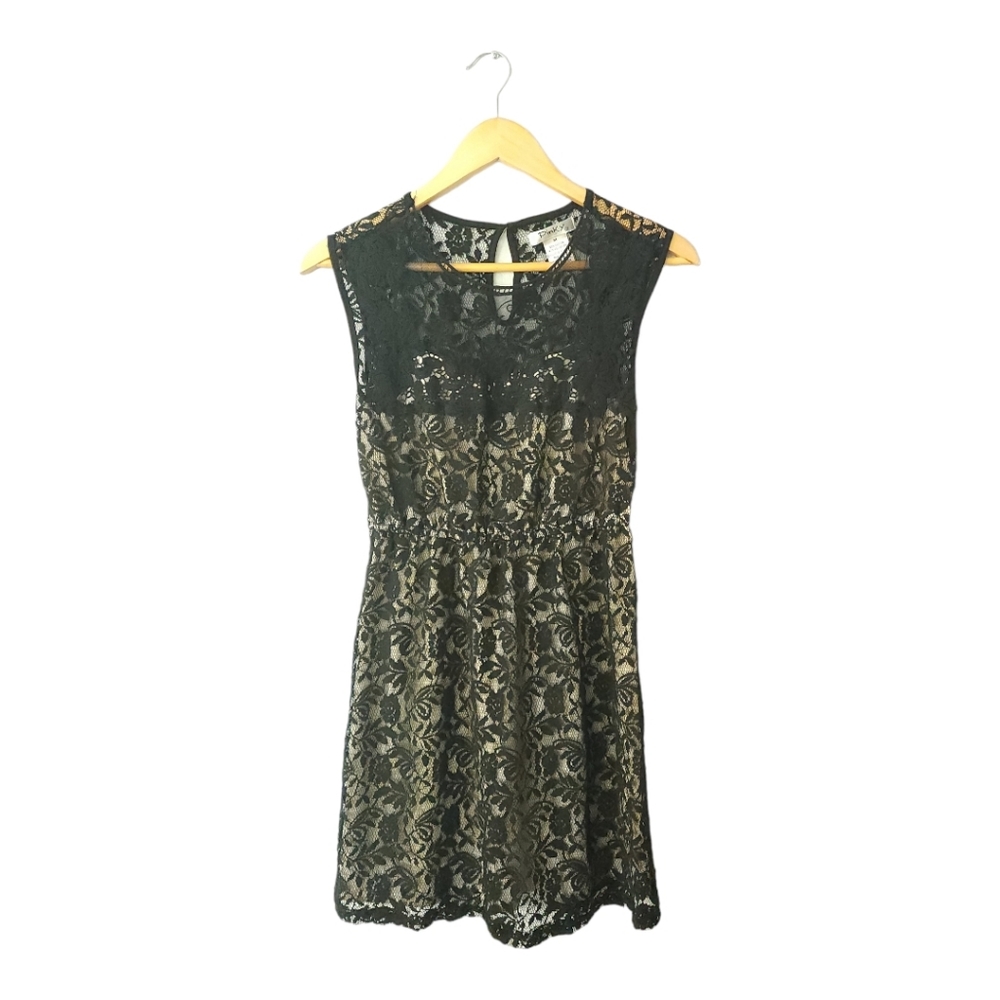Black lace tan underlay dress size M